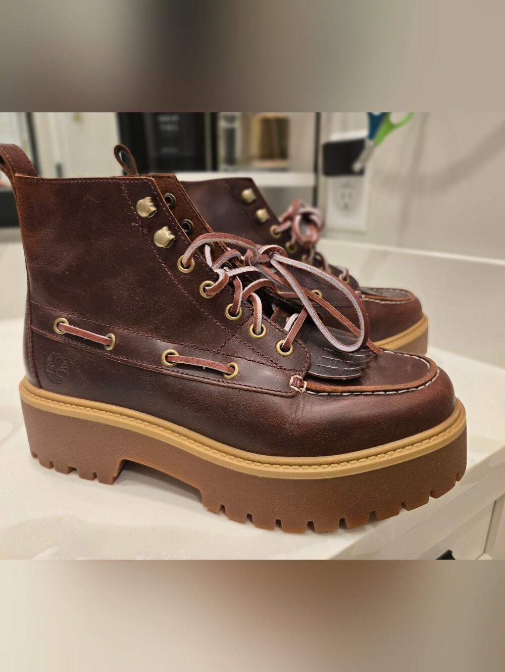 Timberland Dark Brown Lace-Up Platform Moc Toe Boots